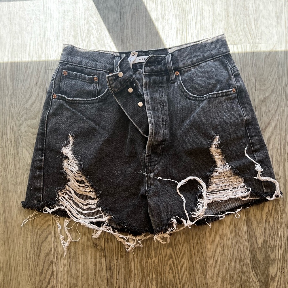 PacSun Black Distressed High Rise Denim Short